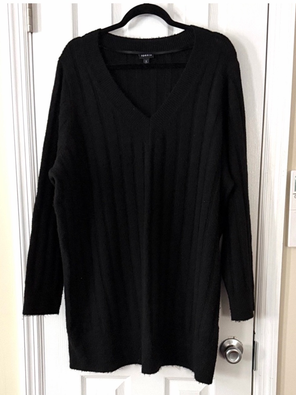 Torrid Vegan Cashmere Sweater Dress 2X Black V-Neck Long Sleeve Plus Size